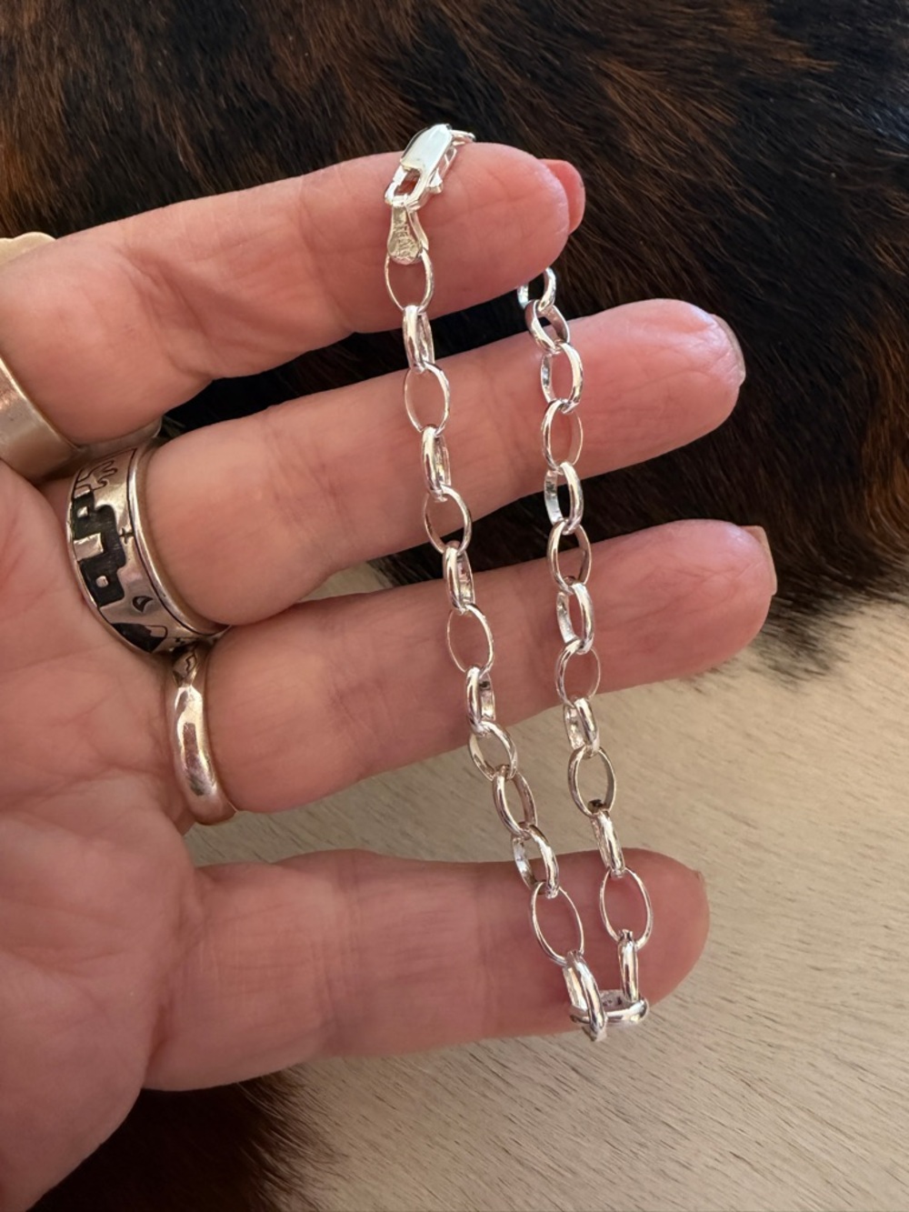 ❤️ Italian Sterling Silver 5mm Oval Rolo Link Charm Stacker 5.3G Bracelet 7.75”L - Picture 3 of 9